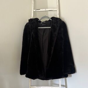ZARA Black Faux Fur Hooded Jacket